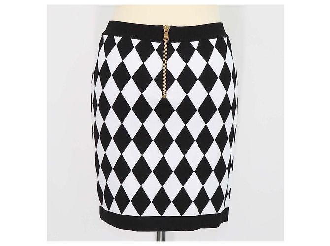 Balmain Black, White Blend Viscose Diamond Pattern Knit Mini Skirt - view 3