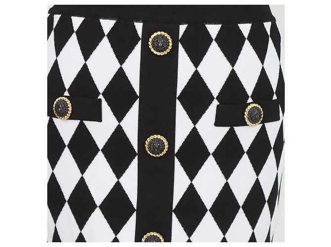 Balmain Black, White Blend Viscose Diamond Pattern Knit Mini Skirt - view 4