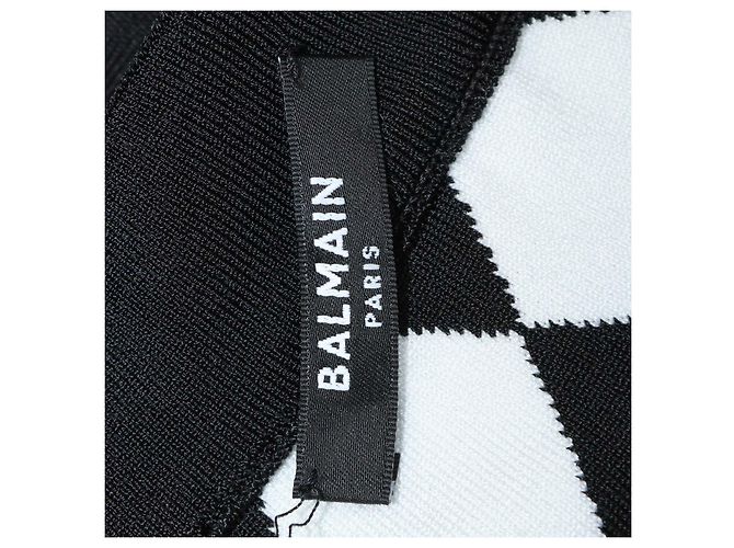 Balmain Black, White Blend Viscose Diamond Pattern Knit Mini Skirt - view 5
