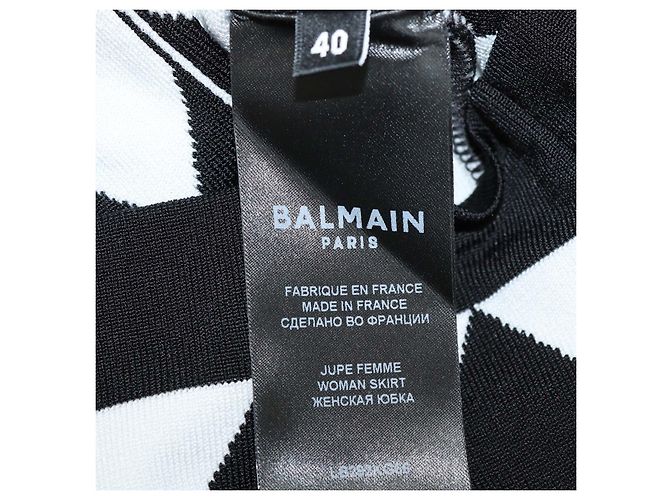 Balmain Black, White Blend Viscose Diamond Pattern Knit Mini Skirt - view 6