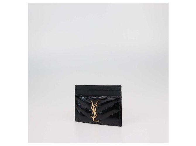 Autre Marque Tarjetero Cassandre de piel lacada acolchada negra Saint Laurent Negro - vista 2