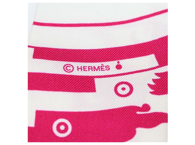 Hermès Hermes Fuchsia, White, Bordeaux Silk Astrologie a Pois Print Twilly Rosa Bianco - vista 5