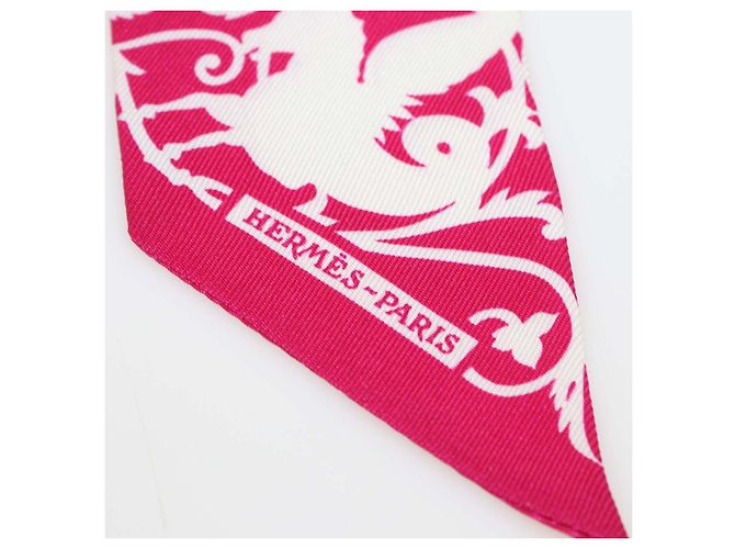 Hermès Hermes Fuchsia, White, Bordeaux Silk Astrologie a Pois Print Twilly Rosa Bianco - vista 8