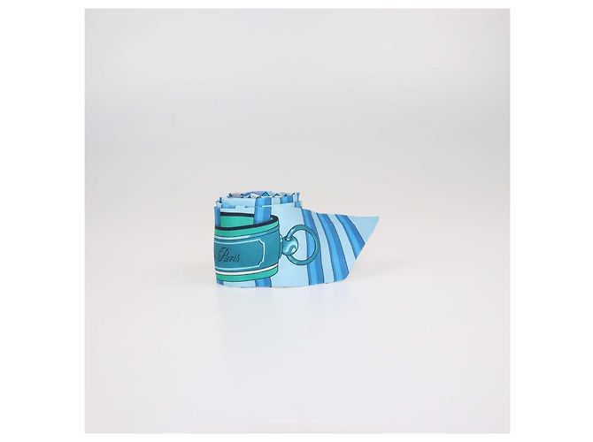 Hermès Hermes Blue Silk Colliers de Chiens Print Twilly Blau - Ansicht 2
