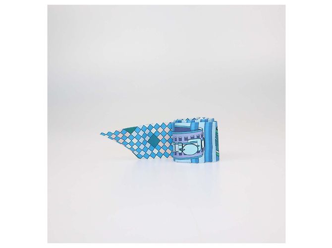 Hermès Hermes Blue Silk Colliers de Chiens Print Twilly Blau - Ansicht 4