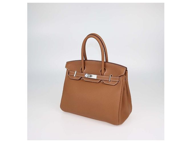 Hermès Borsa Birkin 30 Hermes in pelle Togo Gold con hardware Palladium Marrone - vista 2