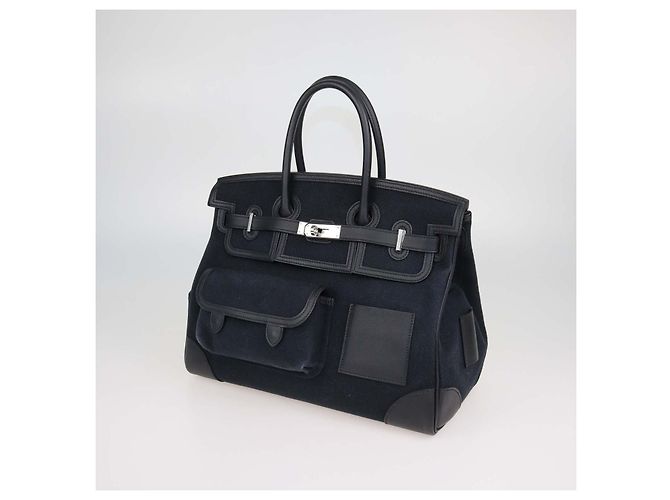 Hermès Borsa Cargo Birkin 35 Hermes in pelle Swift nera e tela Goeland Nero Blu - vista 2