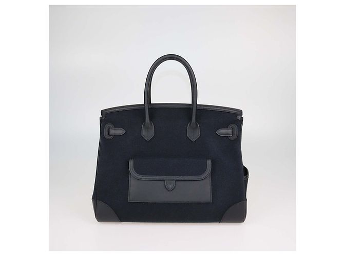 Hermès Borsa Cargo Birkin 35 Hermes in pelle Swift nera e tela Goeland Nero Blu - vista 3