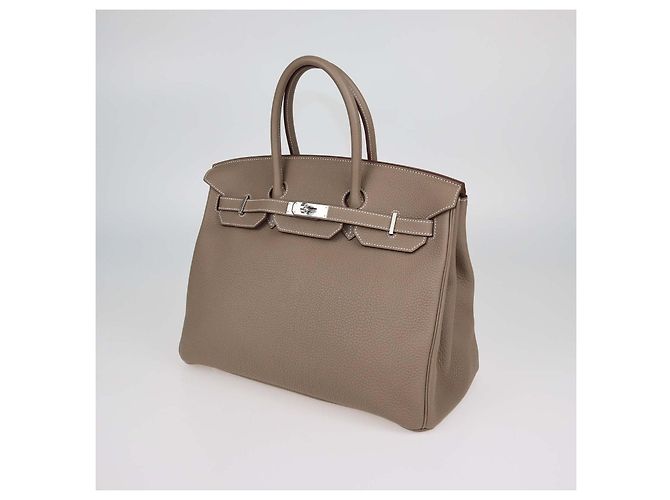 Hermès Borsa Birkin 35 Hermes in pelle Clemence Etoupe con hardware Palladium Taupe - vista 2