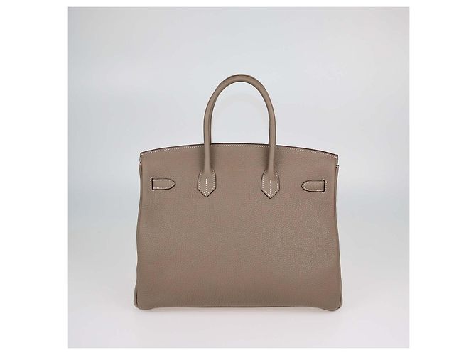 Hermès Borsa Birkin 35 Hermes in pelle Clemence Etoupe con hardware Palladium Taupe - vista 3