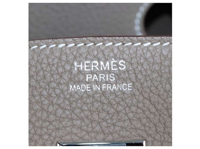 Hermès Borsa Birkin 35 Hermes in pelle Clemence Etoupe con hardware Palladium Taupe - vista 5