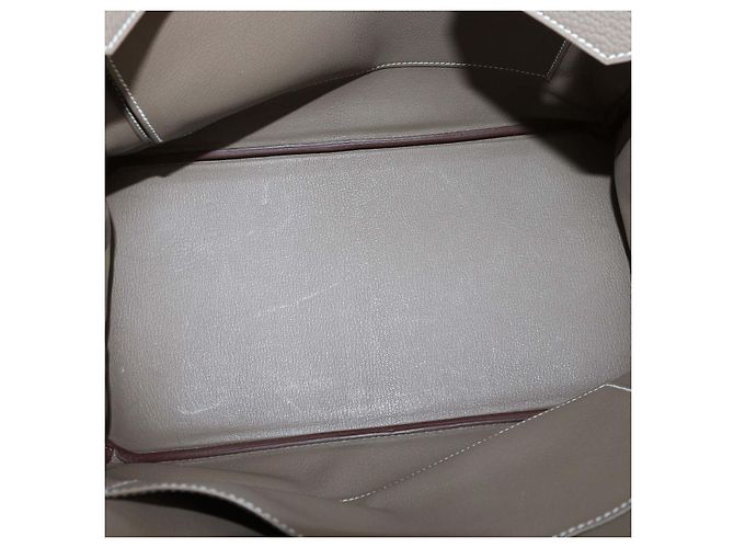 Hermès Borsa Birkin 35 Hermes in pelle Clemence Etoupe con hardware Palladium Taupe - vista 6