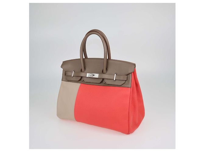 Hermès Borsa Birkin 35 Hermes Etoupe, Argile, Rose Jaipur in pelle Clemence e Swift, Palladium spazzolato - vista 2