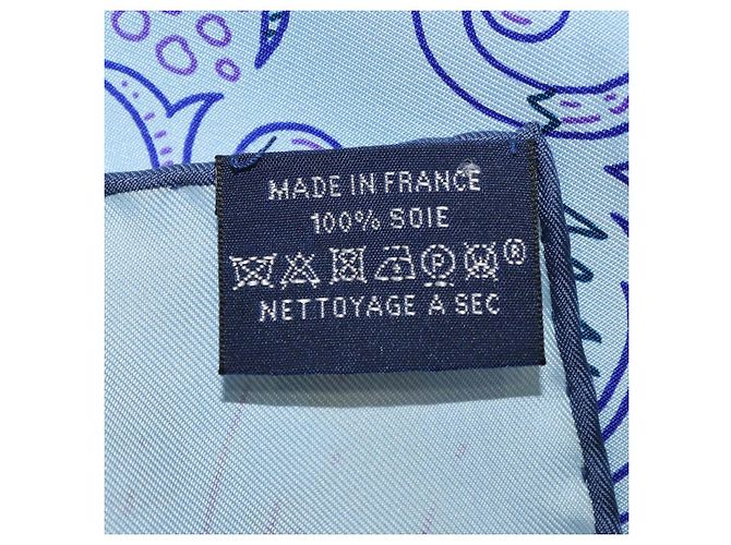 Hermès Hermes Blue Ciel, Encre, Violet Silk Please Hold The Line Scarf 90 - vista 10