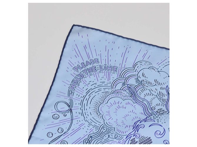 Hermès Hermes Blue Ciel, Encre, Violet Silk Please Hold The Line Scarf 90 - vista 3