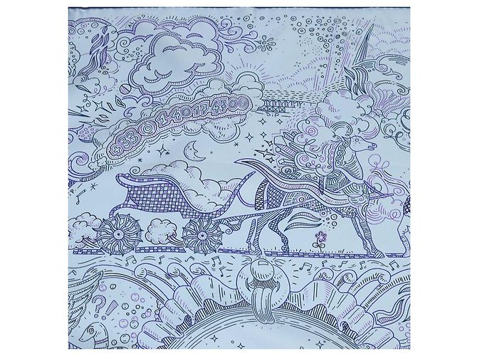 Hermès Hermes Blue Ciel, Encre, Violet Silk Please Hold The Line Scarf 90 - vista 4