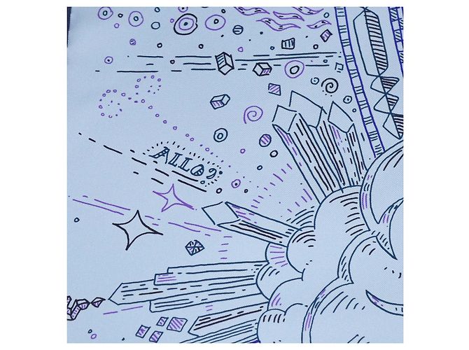 Hermès Hermes Blue Ciel, Encre, Violet Silk Please Hold The Line Scarf 90 - vista 6