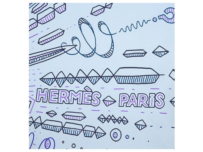 Hermès Hermes Blue Ciel, Encre, Violet Silk Please Hold The Line Scarf 90 - vista 7