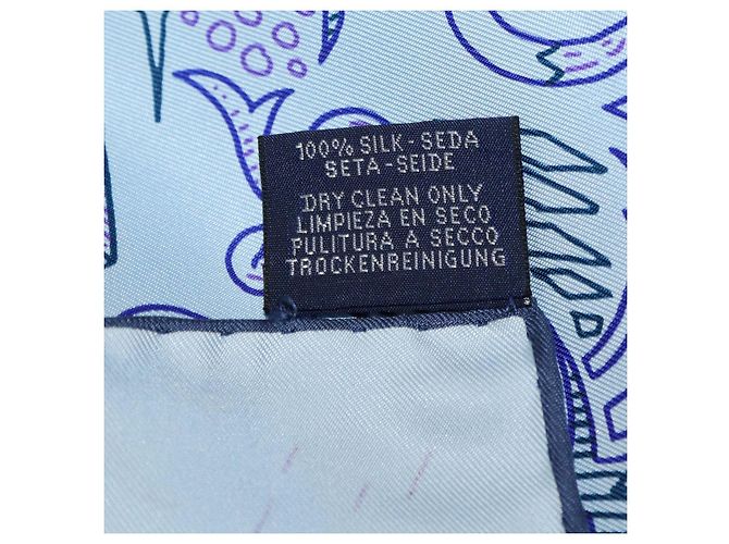 Hermès Hermes Blue Ciel, Encre, Violet Silk Please Hold The Line Scarf 90 - vista 9