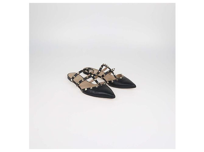 Mules basse a punta Rockstud in pelle nera Valentino Nero - vista 2