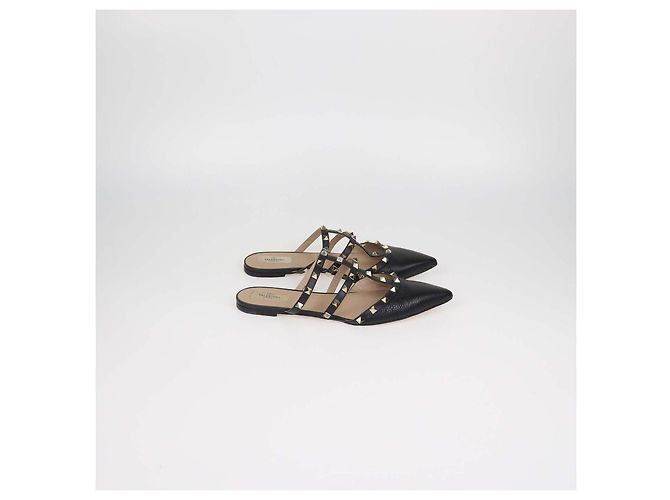Mules basse a punta Rockstud in pelle nera Valentino Nero - vista 3
