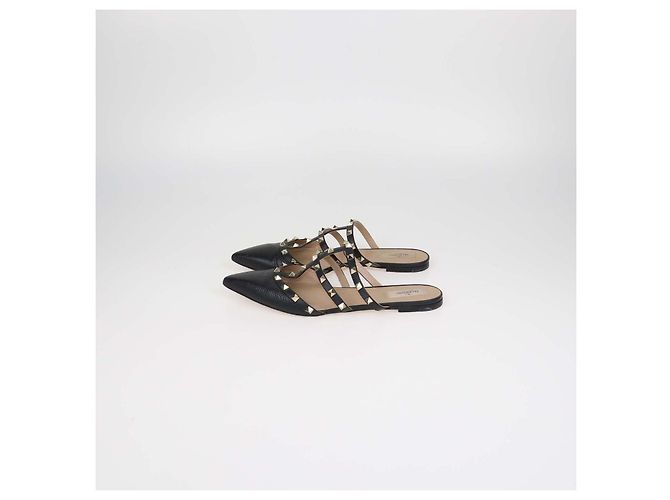 Mules basse a punta Rockstud in pelle nera Valentino Nero - vista 4