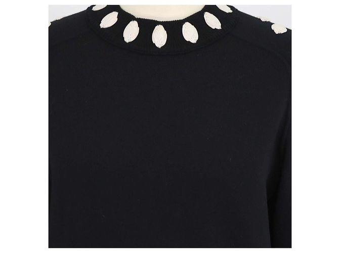 Chanel Black, Ivory Blend Wool Embroidered Applique Crew Neck Sweater - view 4