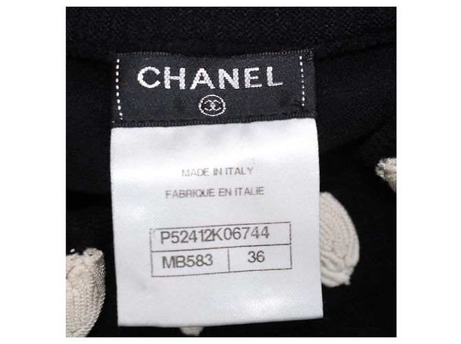 Chanel Black, Ivory Blend Wool Embroidered Applique Crew Neck Sweater - view 5