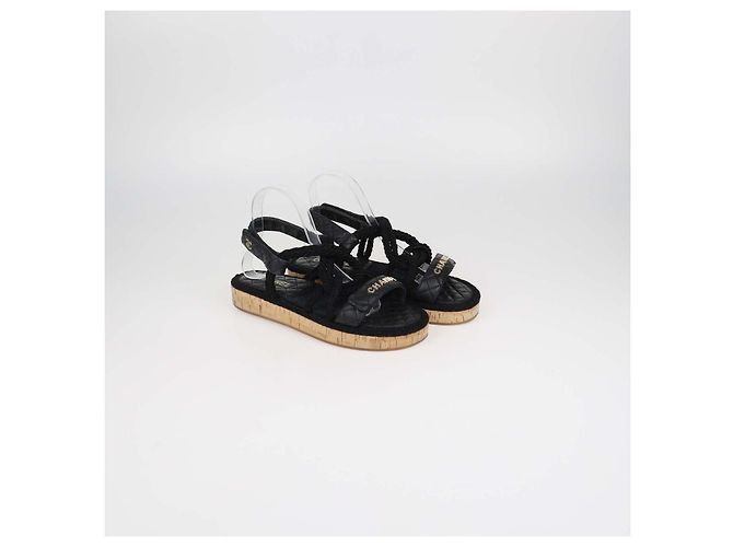 Sandali bassi Dad in pelle matelassé nera e corda Chanel Nero - vista 2