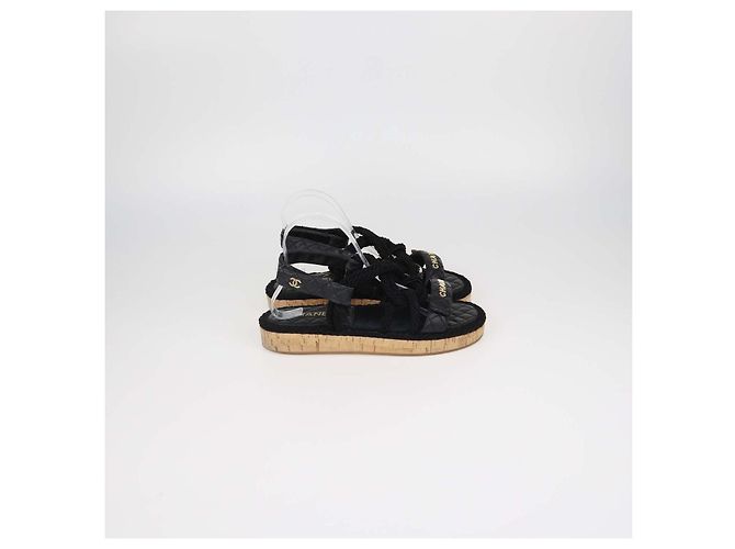 Sandali bassi Dad in pelle matelassé nera e corda Chanel Nero - vista 3