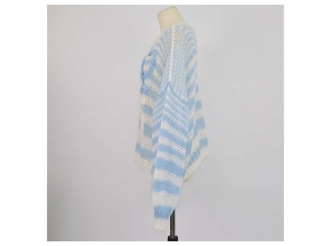 Loewe Anagram gestreifter Pullover aus Mohair-Mischung in Blau und Weiß - Ansicht 2
