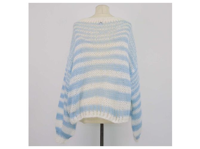 Loewe Anagram gestreifter Pullover aus Mohair-Mischung in Blau und Weiß - Ansicht 3