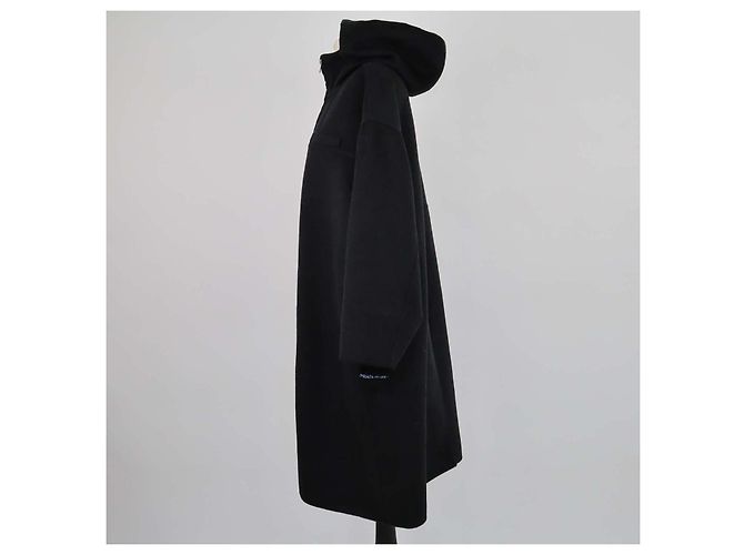 Prada Black Blend Wool Belted Hoodie Coat - view 2