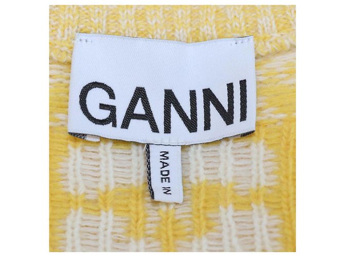 Ganni Yellow, Off White Wool Logo Print V-Neck Sleeveless Top Amarillo - vista 5