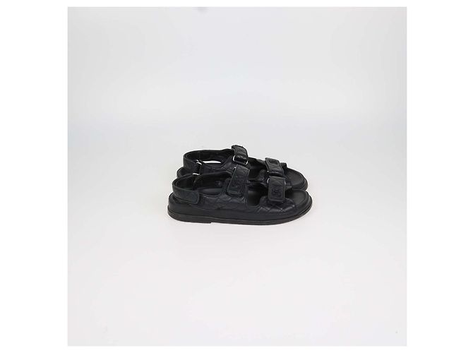 Sandali Dad in pelle matelassé nera Chanel Nero - vista 3