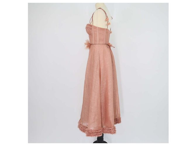 Abito midi in lino e seta Luna Ruffle Dusty Peach di Zimmermann Pesca - vista 2