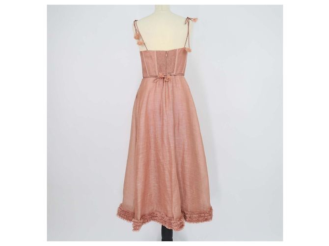Abito midi in lino e seta Luna Ruffle Dusty Peach di Zimmermann Pesca - vista 3