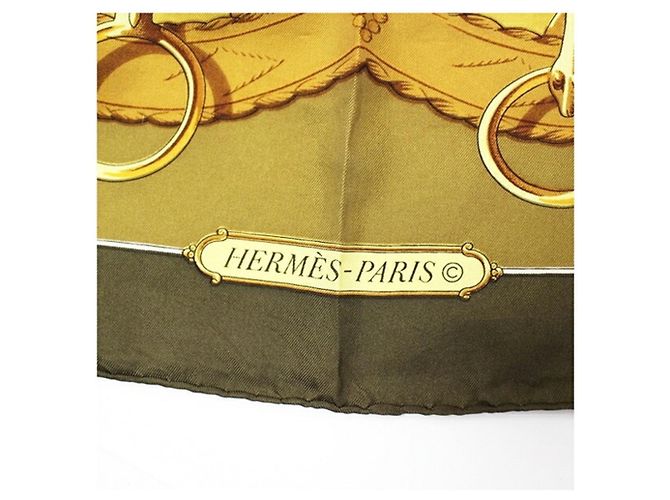 Hermès Lenço Hermes Carre 90 Lift Profile Caqui Mostarda - vista 5