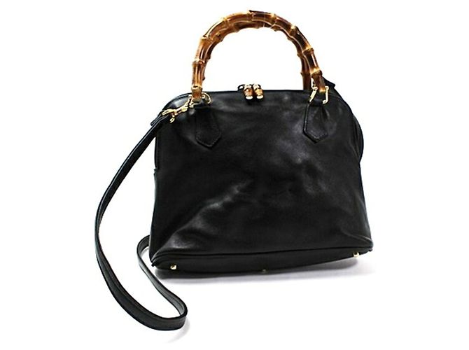 Borsa a spalla Gucci Bamboo Marrone Nero - vista 2