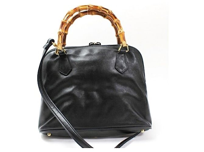 Borsa a spalla Gucci Bamboo Marrone Nero - vista 3