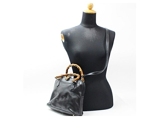 Borsa a spalla Gucci Bamboo Marrone Nero - vista 4