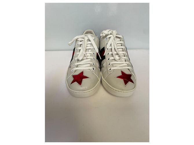 Gucci Ace Star Leder-Sneaker Silber Weiß Rot Blau Golden Grün - Ansicht 3