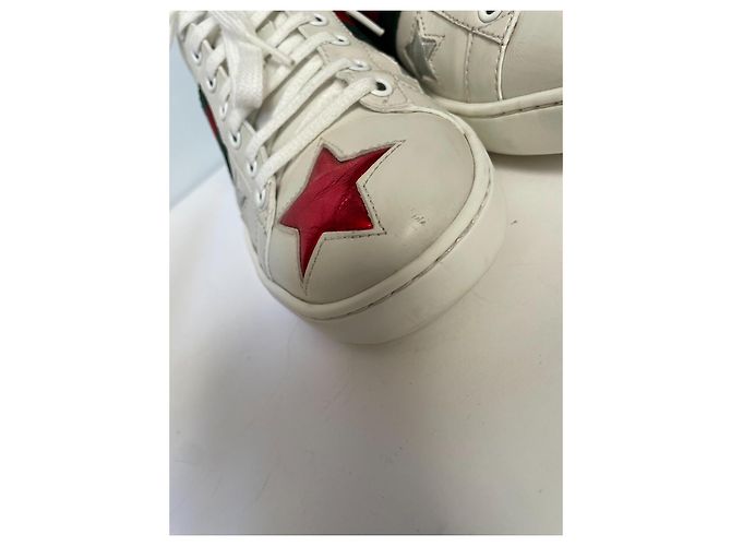 Gucci Ace Star Leder-Sneaker Silber Weiß Rot Blau Golden Grün - Ansicht 4
