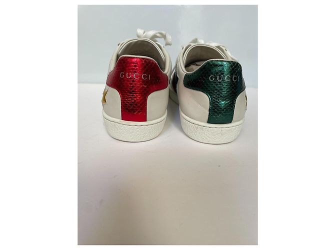 Gucci Ace Star Leder-Sneaker Silber Weiß Rot Blau Golden Grün - Ansicht 6