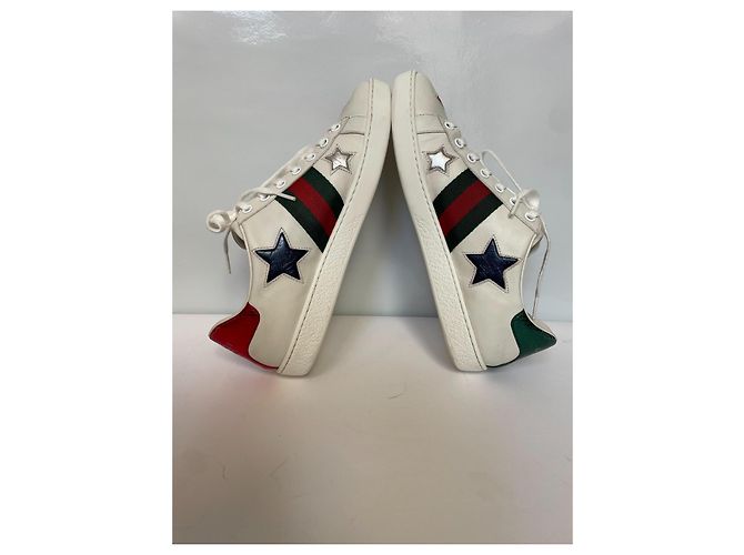 Gucci Ace Star Leder-Sneaker Silber Weiß Rot Blau Golden Grün - Ansicht 7