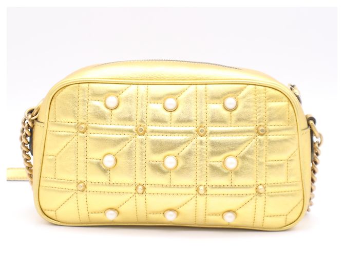 Gucci Pearly GG Marmont Embellished Matelasse Leather Small D'oro - vista 2