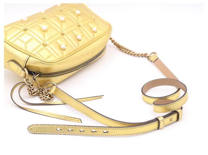 Gucci Pearly GG Marmont Embellished Matelasse Leather Small D'oro - vista 6