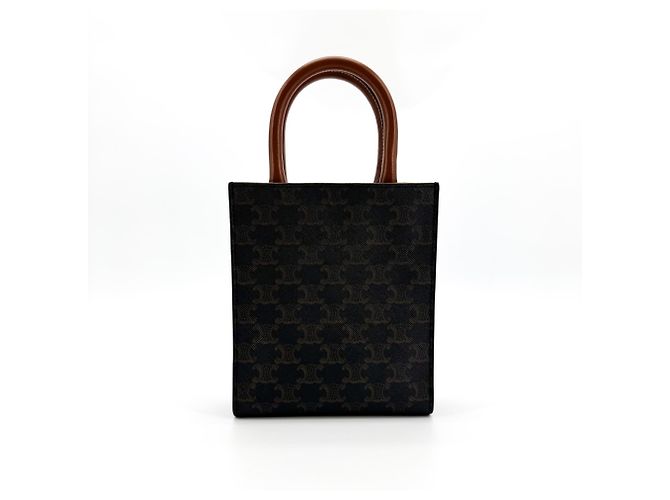 Céline Celine Vertical Cabas Triomphe Coated Canvas Large Marrom - vista 2