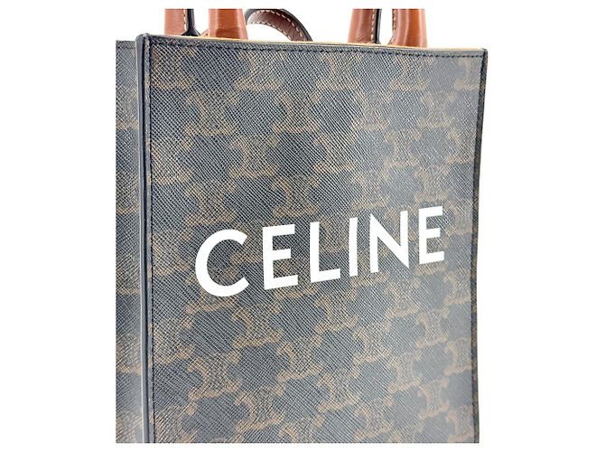 Céline Celine Vertical Cabas Triomphe Coated Canvas Large Marrom - vista 6
