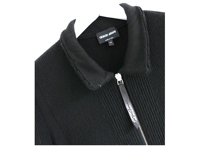 Giorgio Armani Kaschmir-Mix Rippstrick-Jacke mit Reißverschluss Schwarz - Ansicht 7